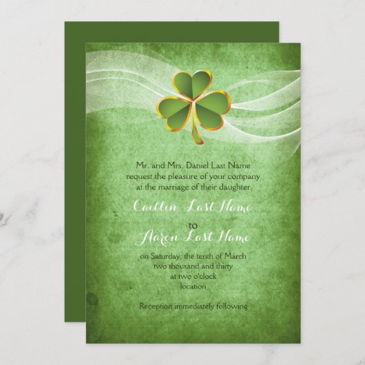 Invitation Mariage de la Saint Patrick, verdoyante en Irlande (Devant / Derrière)