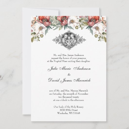 Invitation Mariage de la Sainte Famille Florale Catholique (Devant)