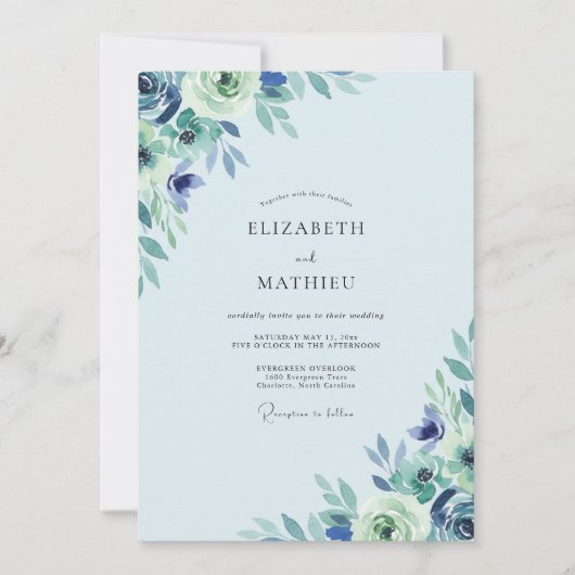 Invitation Mariage de la Sauge au Feuillage Pervenche (Devant)
