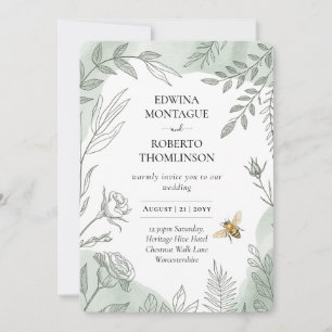 Invitation Mariage de la Sauge Botanique Abeille Héritage