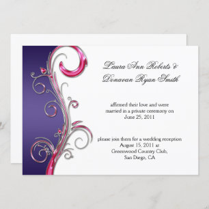 Invitation Mariage de la tige ornée d'argent violet et rose