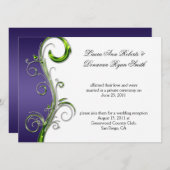 Invitation Mariage de la tige ornée d'argent violet et vert (Devant / Derrière)