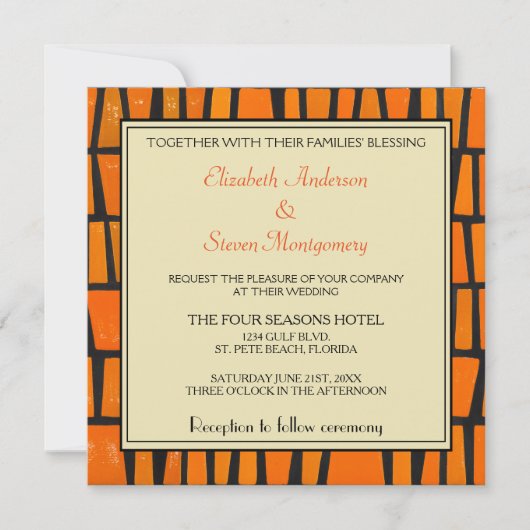 Invitation Mariage de la tribu afro-orange et noire d'Afrique (Devant)