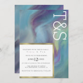 Invitation Mariage de la typographie de lave marbre bleu viol (Devant / Derrière)