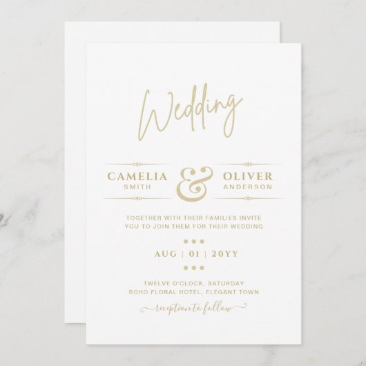 Invitation MARIAGE de la typographie du budget (Devant / Derrière)