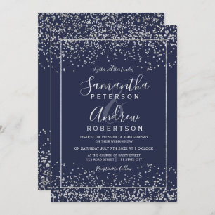 Invitation mariage de la typographie du confetti bleu marine 