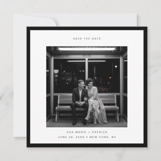 Invitation Mariage de la typographie moderne Black Frame Date (Devant)