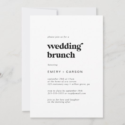 Invitation Mariage de la typographie noire moderne Brunch (Devant)