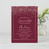 Invitation mariage de la typographie rose en or confetti roug (Debout devant)