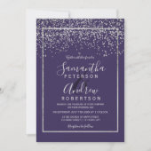 Invitation Mariage de la typographie violet de confetti d'arg (Devant)