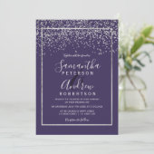 Invitation Mariage de la typographie violet de confetti d'arg (Debout devant)