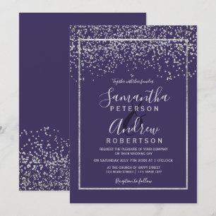 Invitation Mariage de la typographie violet de confetti d'arg