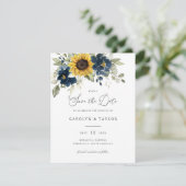 Invitation Mariage de la végétation florale bleu de la marine (Debout devant)