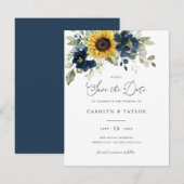 Invitation Mariage de la végétation florale bleu de la marine (Devant / Derrière)