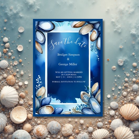 Invitation mariage de la vibe côtière bleue sécurité de la da