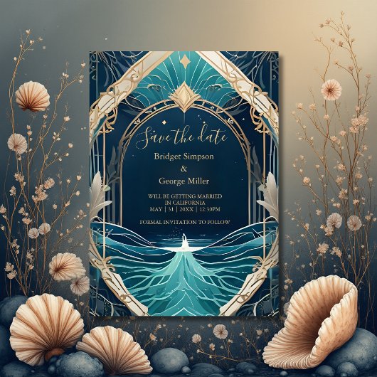 Invitation mariage de la vibe côtière bleue sécurité de la da