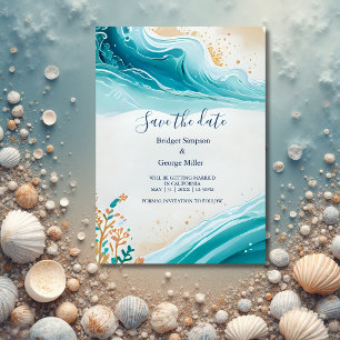 Invitation mariage de la vibe côtière bleue sécurité de la da