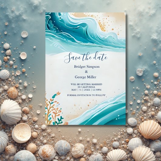 Invitation mariage de la vibe côtière bleue sécurité de la da