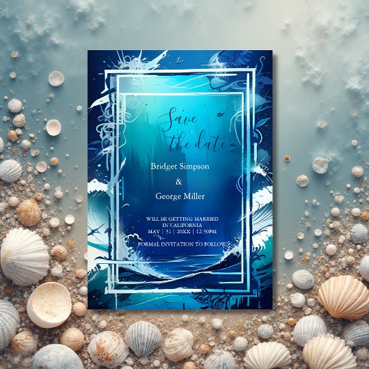 Invitation mariage de la vibe côtière bleue sécurité de la da