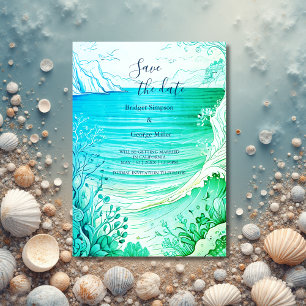 Invitation mariage de la vibe côtière bleue sécurité de la da
