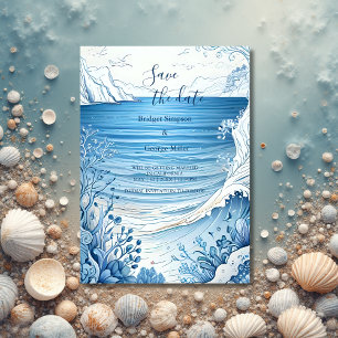 Invitation mariage de la vibe côtière bleue sécurité de la da
