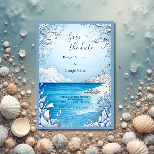 Invitation mariage de la vibe côtière bleue sécurité de la da