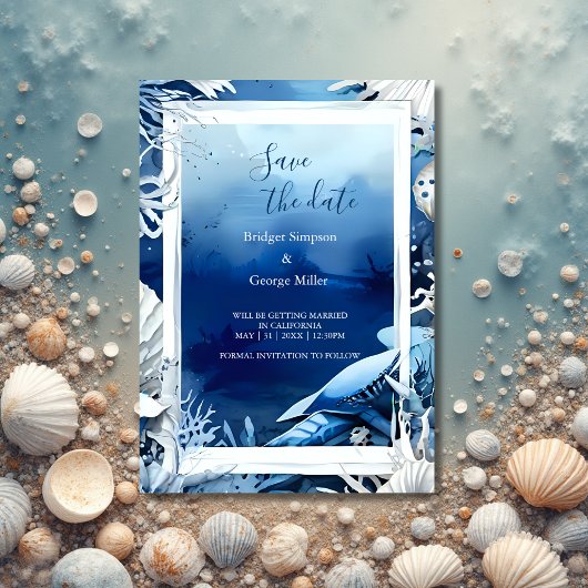 Invitation mariage de la vibe côtière bleue sécurité de la da