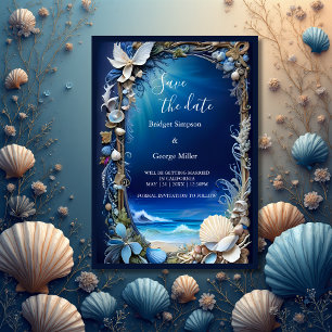 Invitation mariage de la vibe côtière bleue sécurité de la da