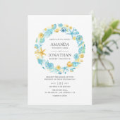 Invitation Mariage de la vie marine bleu et jaune (Debout devant)