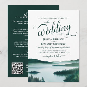 Invitation Mariage de lac de montagne rustique avec QR code é