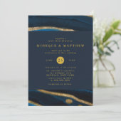 Invitation Mariage de l'agate bleu et or de la marine (Debout devant)