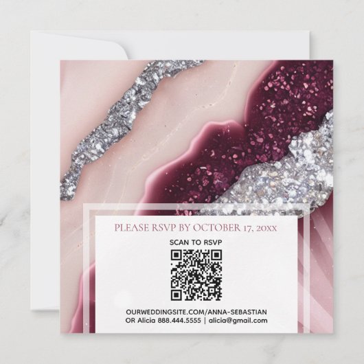 Invitation *~* Mariage de l'agate de BURGUNDY ROSE RSVP QR AR (Dos)