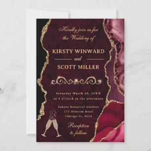 Invitation Mariage de l'agate et du marbre rouge et or paille
