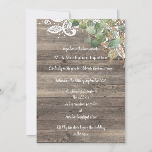 Invitation Mariage DE LAINE EUCALYPTUS RUSTIQUE (Devant)