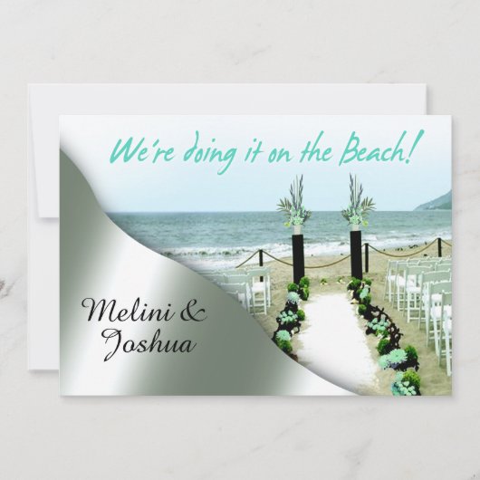 Invitation Mariage de l'Aisle Aqua Grey Silver Beach (Devant)