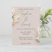 Invitation Mariage de laiton de Pampas Boho Taupe clair (Debout devant)