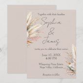 Invitation Mariage de laiton de Pampas Boho Taupe clair (Devant / Derrière)