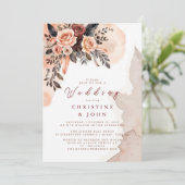 Invitation Mariage de laiton de Pampas de Pêche Florale Bohèm (Debout devant)