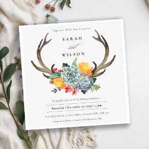 INVITATION MARIAGE DE L'ALLURE FLORALE SUCCULTE ANTLER BOHEMI