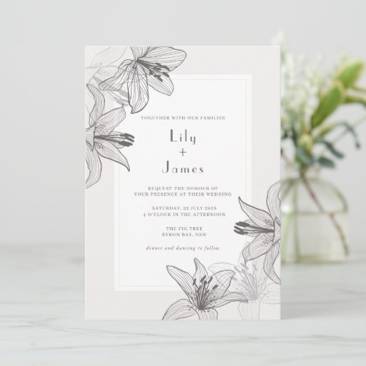 Invitation Mariage de lamelles florales illustrées classiques (Debout devant)