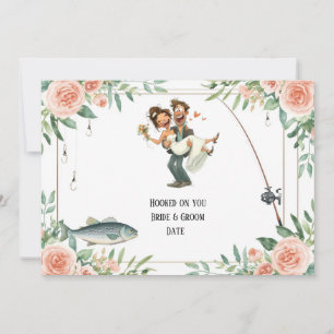 Invitation Mariage de l'amoureux de la pêche avec canne et fl
