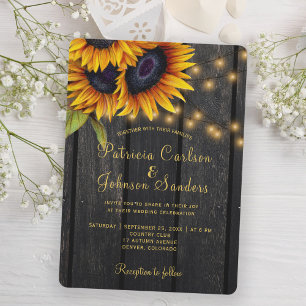 Invitation Mariage de lampes à cordes de tournesol rustique