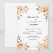Invitation Mariage de l'angle floral de pêche souple (Devant / Derrière)
