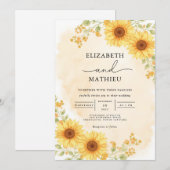 Invitation Mariage de l'angle floral jaune soleil (Devant / Derrière)
