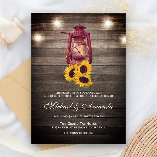 Invitation Mariage de lanterne à huile de tournesol rustique