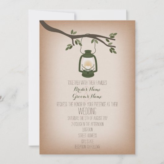 Invitation Mariage de lanterne de camping écologique inspiré (Devant)
