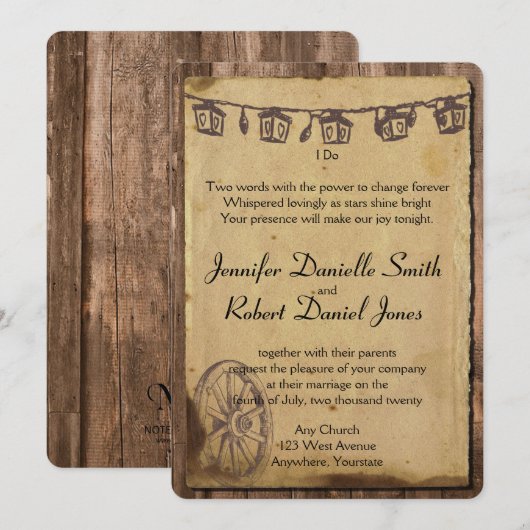 Invitation Mariage de lanterne en bois rustique (Devant / Derrière)