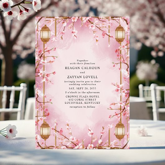 Invitation Mariage de lanterne rose en fleur de cerisier