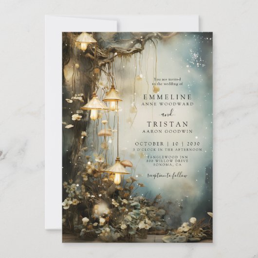 Invitation Mariage de lanternes à pendage de forêt enchantées (Devant)