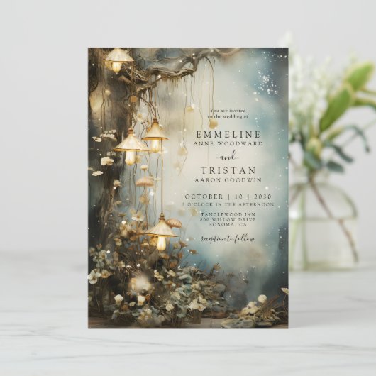 Invitation Mariage de lanternes à pendage de forêt enchantées (Debout devant)